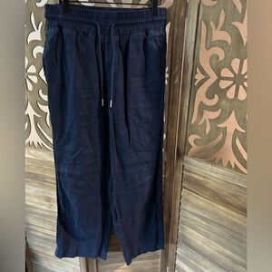 Quince Wide Leg European Linen Pants Navy Blue